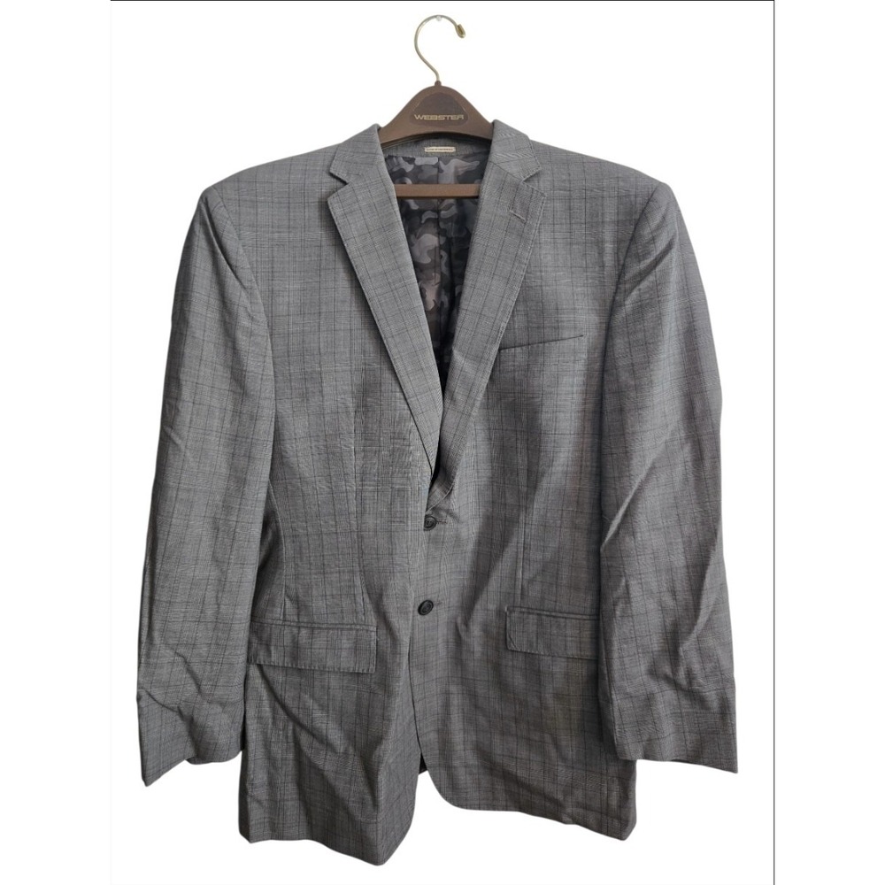 JOE Joseph Abboud Blazer Mens 44R Gray Plaid Super 120s Wool Slim Fit Camo...